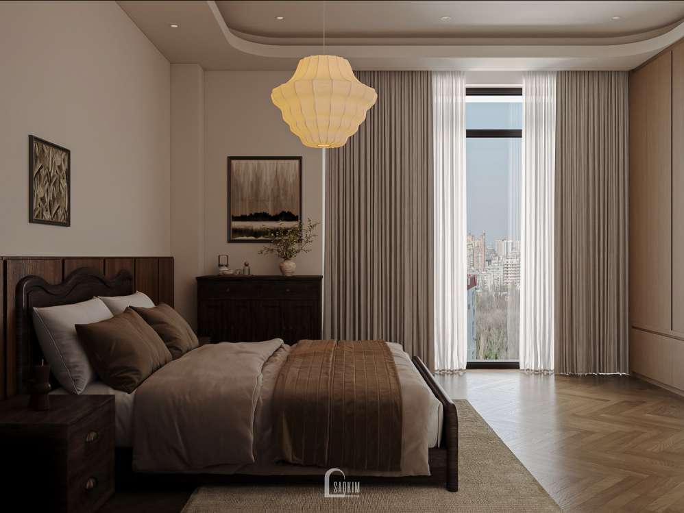 Thiết kế nội thất phòng ngủ ông bà liền kề xẻ khe Ánh Dương khu đô thị Vinhomes Ocean Park 3